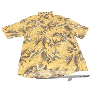 Campia Moda Hawaiian Shirt Mens Large 100% Cotton Palm/Hibiscus Beach Yellow Lg